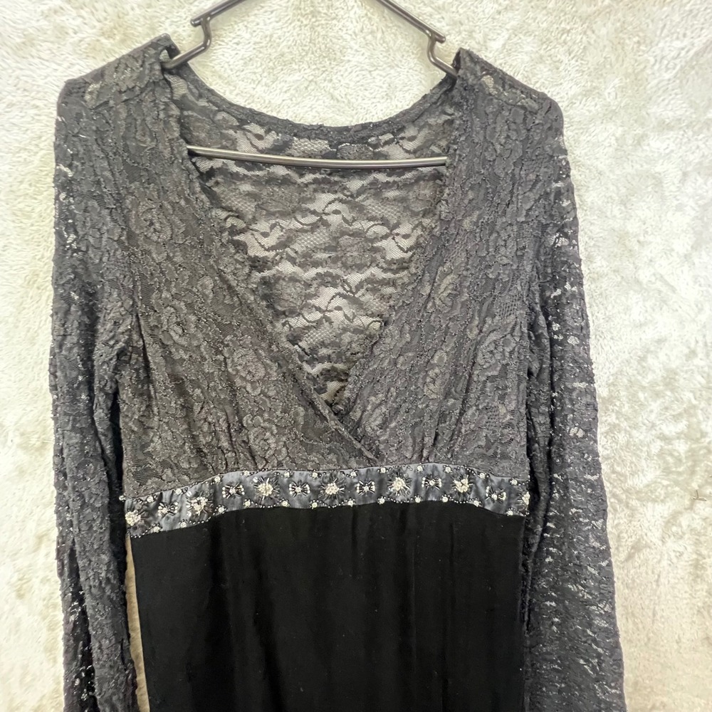 Whimsigoth Black Lace Velvet Beaded Empire Waist Cocktail Dress Size 12 Romantic